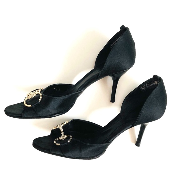 Gucci Black Satin Peep toe D'orsay Heels - Picture 4 of 8